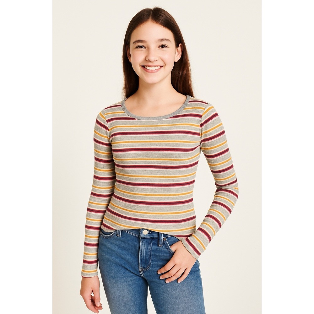 Abercrombie Kids Teens Ribbed Tee 15/16 Multicolor Stripe Short Sleeve Soft Top